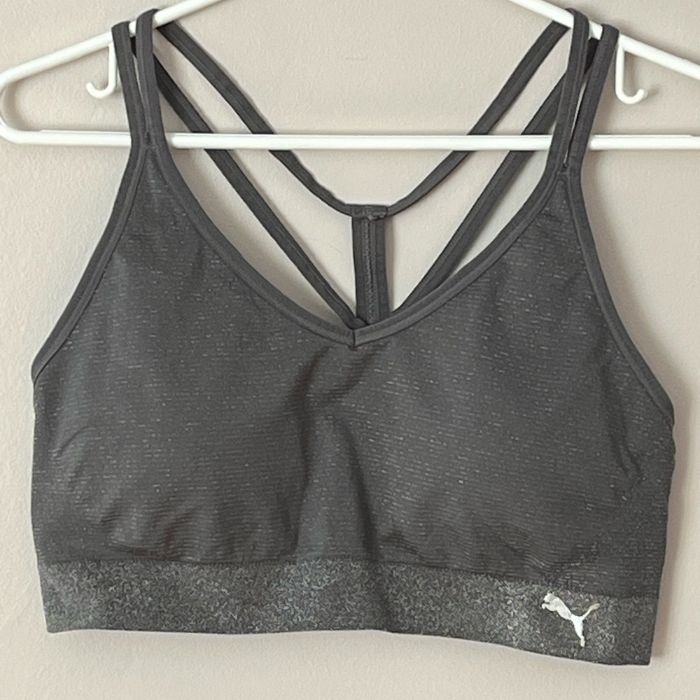 Women’s Puma Grey Silver Sparkle Seamless Bra  Low Support NWOT